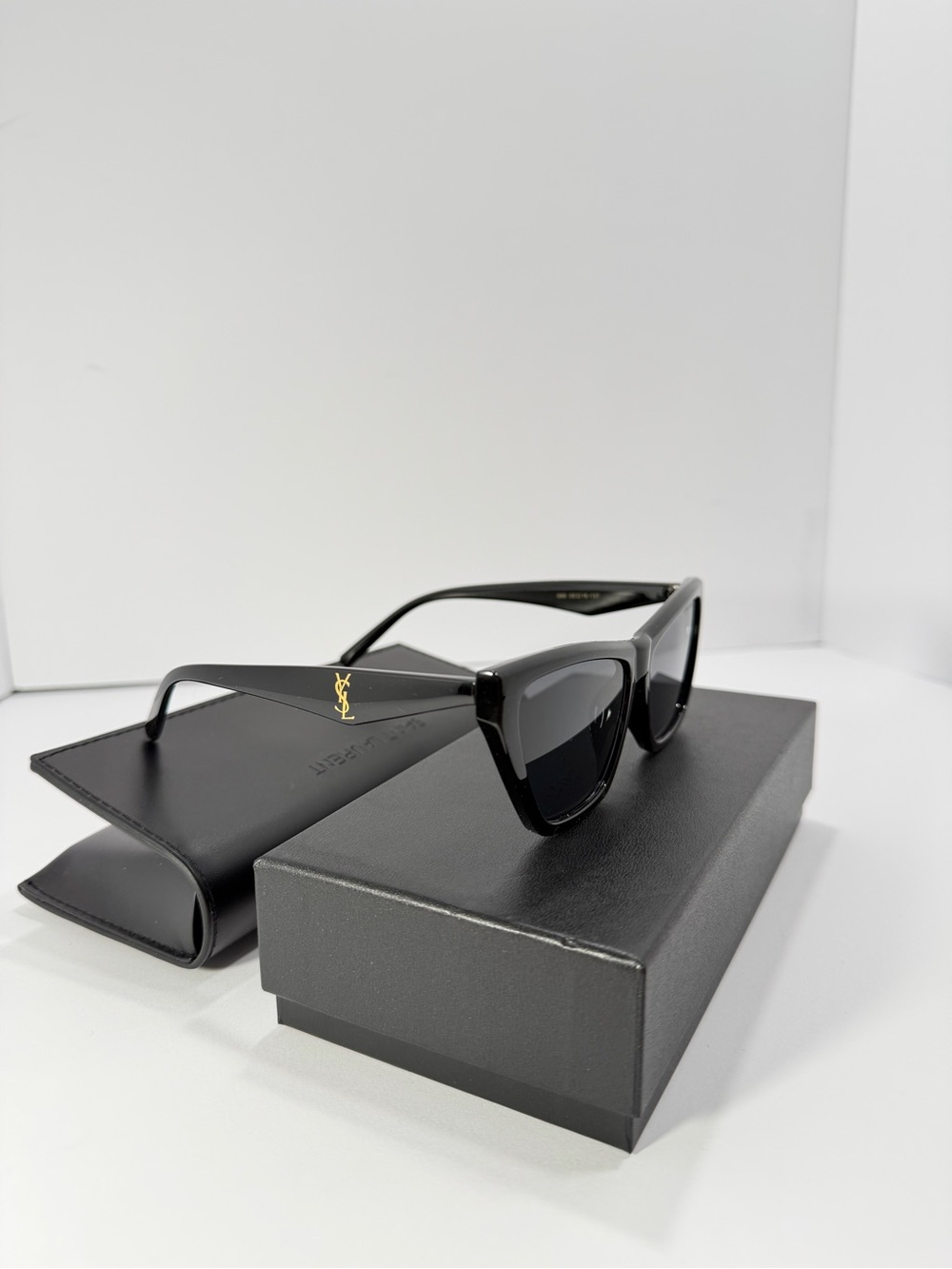 Saint Laurent Black Cat-Eye Sunglasses with Gold Logo